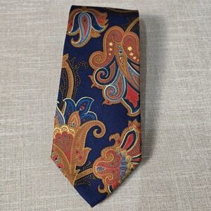 Brooks Brothers Mens Makers All Silk Tie Handmade Paisley Pattern Blue Gold GQ